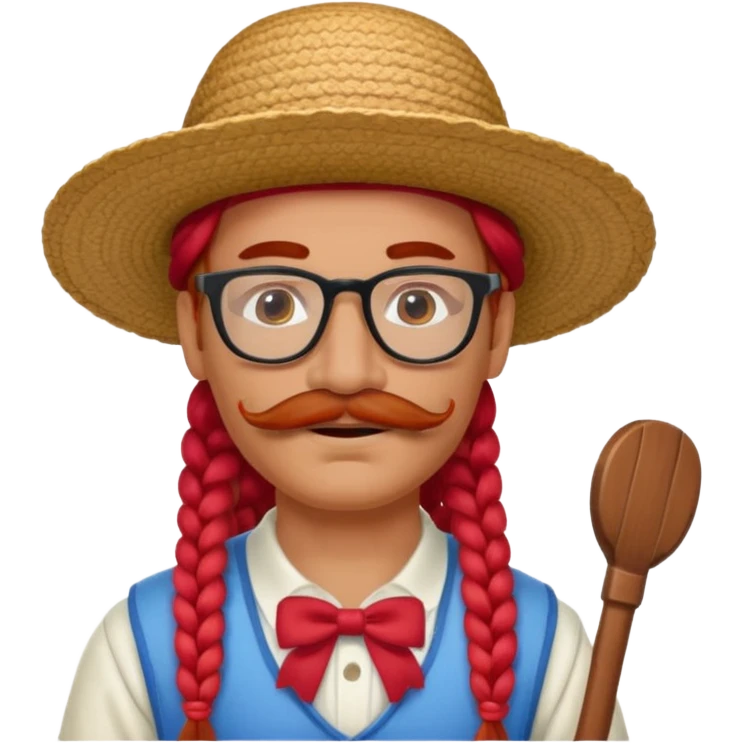 venice gondolier with long red braided hair, iconic hat, normal glassess and red mustache emoji