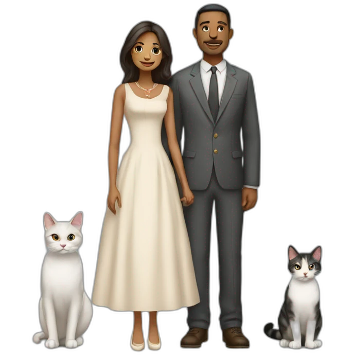 Husband and wife with 2 cats in full height emoji