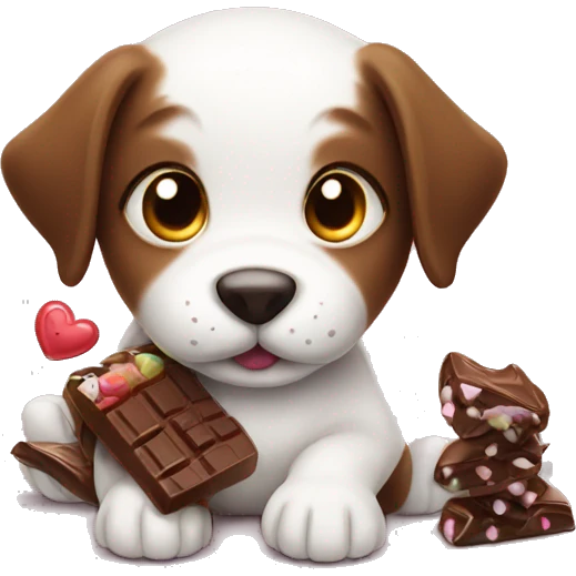 Puppy playing video games and eating chocolate emoji