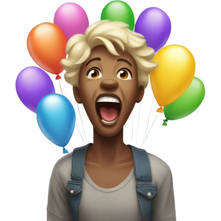 Screaming happy birthday with smiles and balloons  emoji