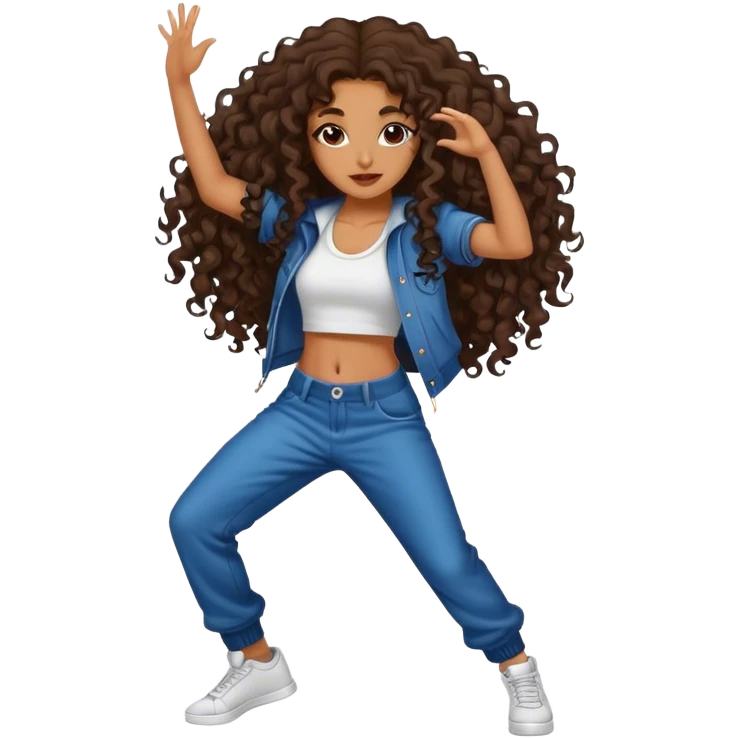 Dancing medium brown girl with long darn brown curly hair hip hop emoji