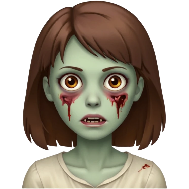 zombie mulher olhos castanhos cabelos castanhos com franja de lado  emoji