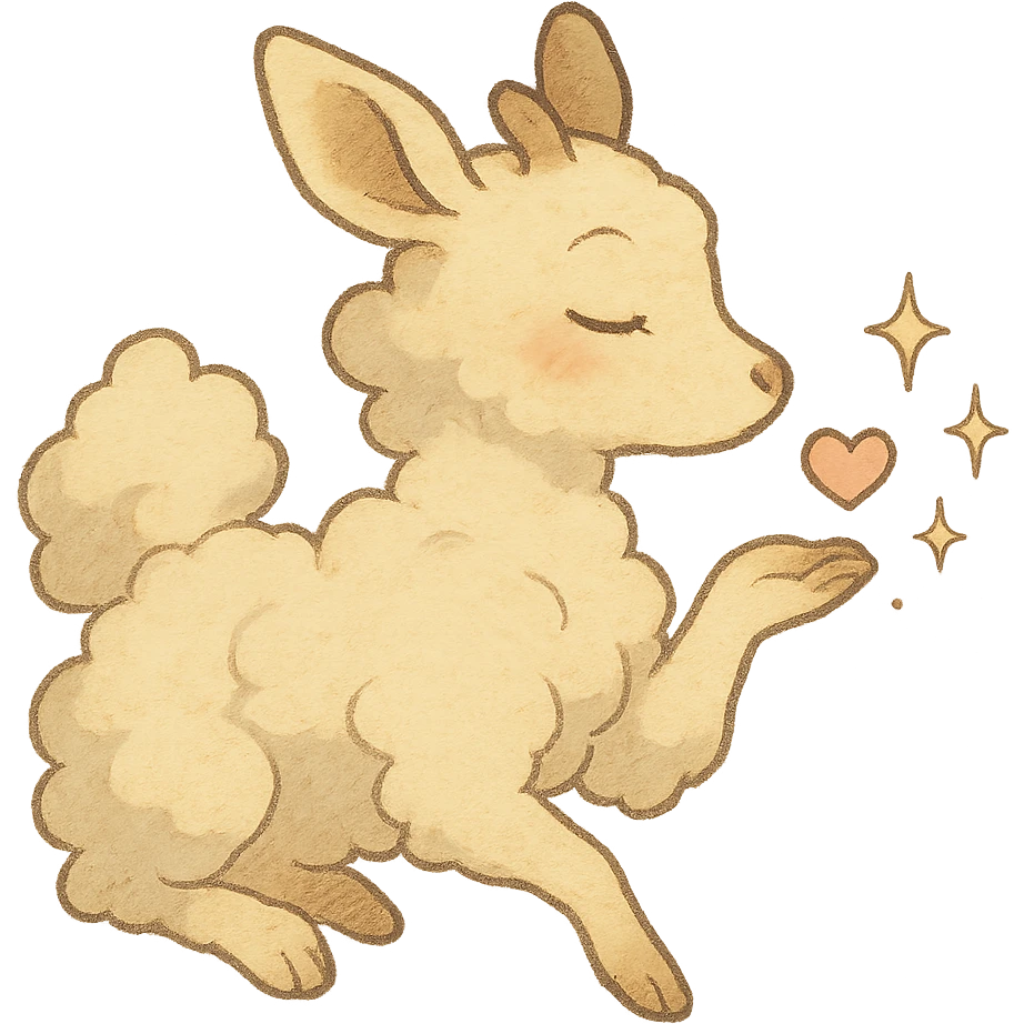 soft cream yellow cloud doe in Ghibli style, blowing a kiss with sparkles emoji
