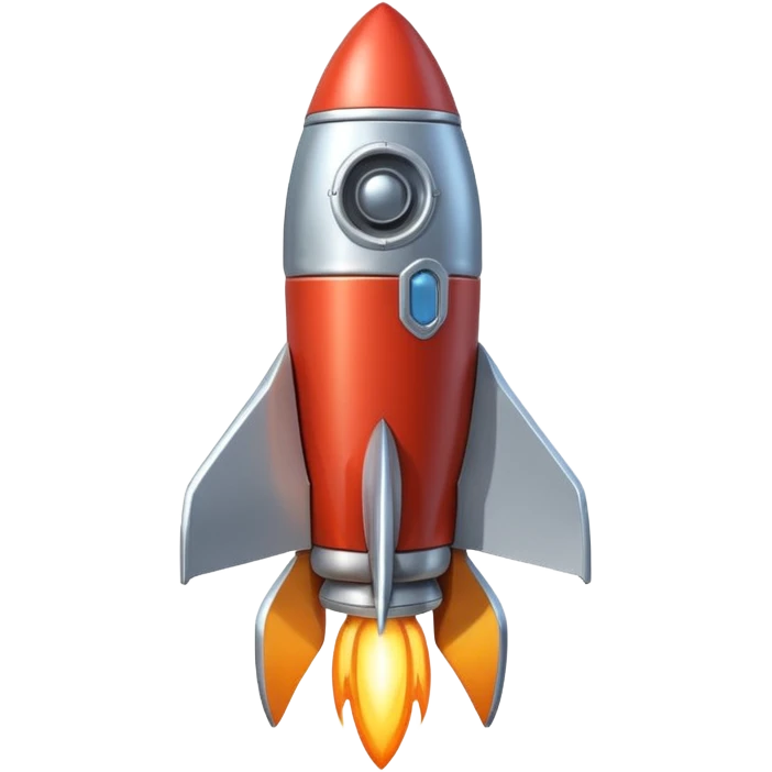 rocket spaceship object icon, retro rocket shape, shiny metal, big thrusters, 3D cartoon, mobile game icon style, centered, clean background, no text, no watermark
 emoji