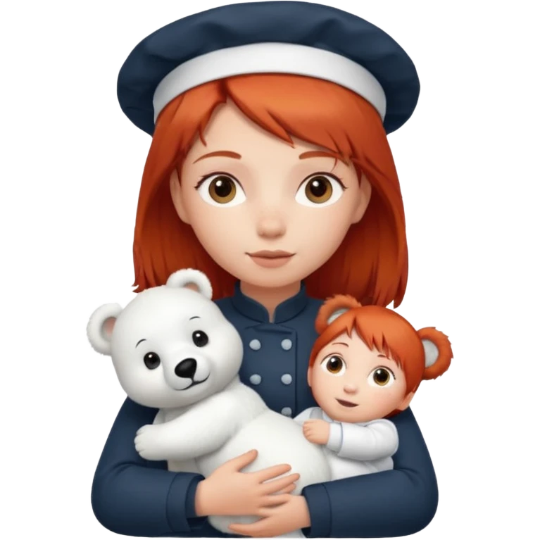 girl kid italian chef, red haired, uniform, holding plush polar bear emoji