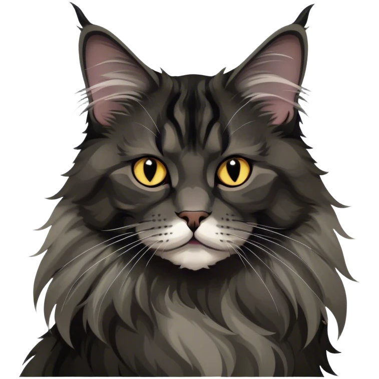 Hobby cats, Maine Coon, black smoke color pattern, fluffy fur, elegant pose, expressive eyes, minimalistic, on a white background, no extra details. emoji