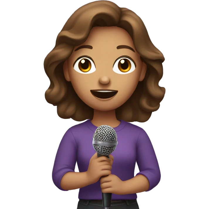 Girl in purple shirt and brown hair singing into a microphone emoji
