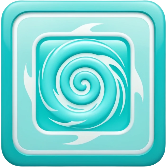a Tiny compressed Stylized light-turquoise whirlwind symbol inside a pastel white slightly shaded square icon, light turquoise glossy borders emoji