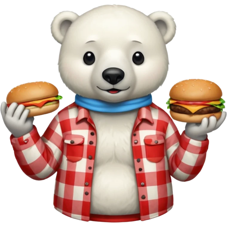 polar bear with burger wearing red checkered shirt emoji