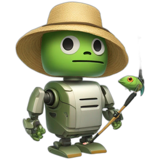 robot with fishing rod and strawhat emoji