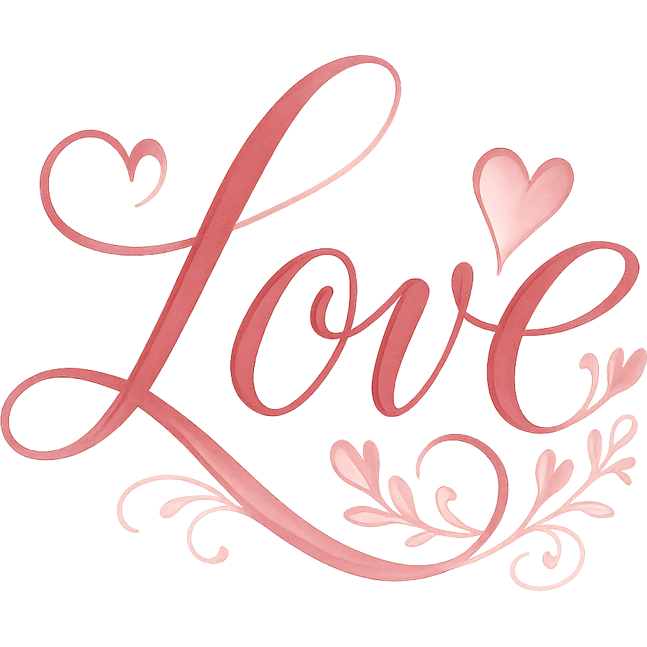 the word 'love' in a romantic, artistic style, no background emoji
