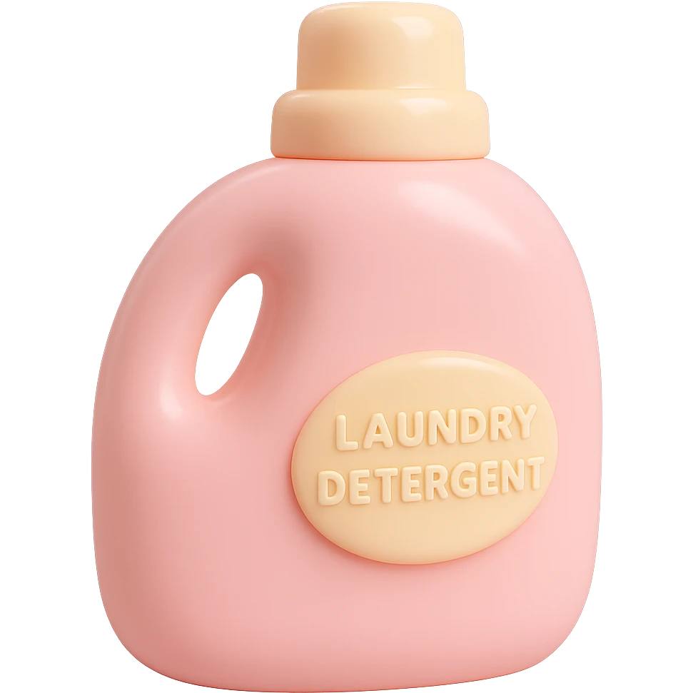 Show a close-up of the vinyl figure style detergent bottle, emphasizing the glossy vinyl texture and playful details emoji