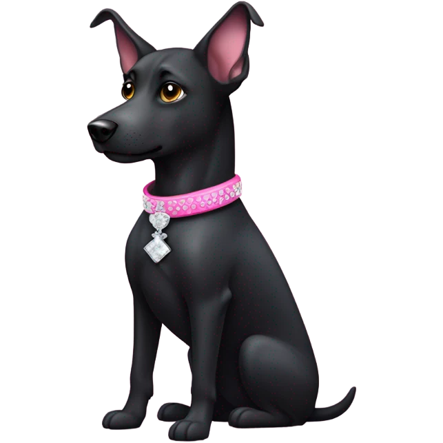 Black dog with a pink collar with diamonds on and pointy ears, make sure the dog has some white on its chest  emoji