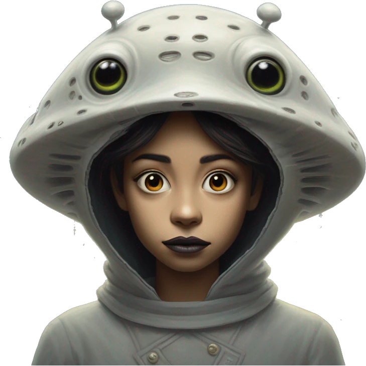Wholesome UFO alien in Totoro style, oil paint, black eyes, intricate lips, masterpiece portrait, beautiful, desirable, logical, love, peace, understanding emoji