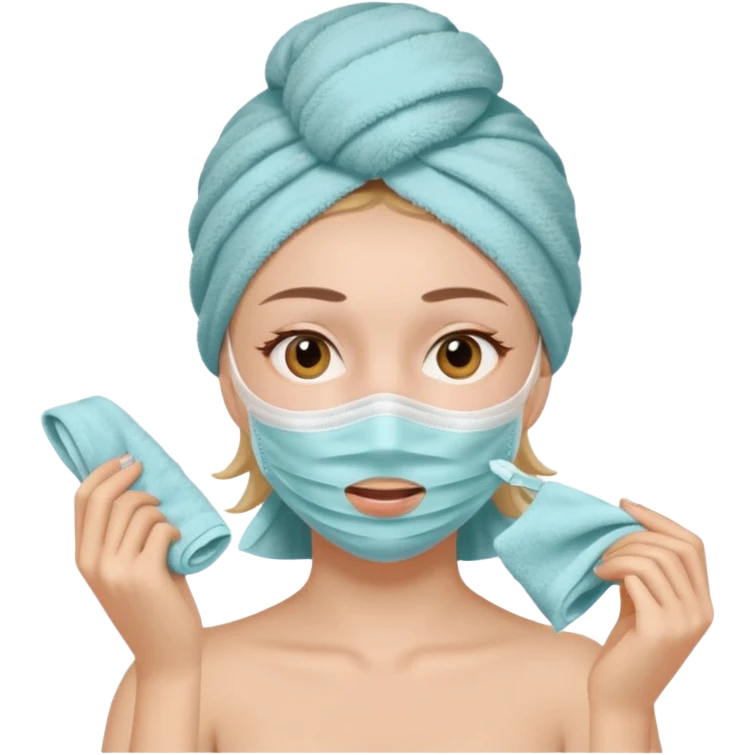 Девушка делает маску для лица на голове полотенце  emoji