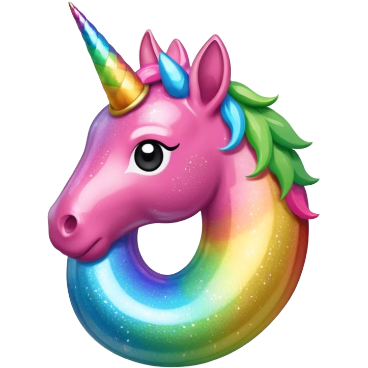 licorne entièrement pailletée, corps rose pailleté, crinière arc-en-ciel pailletée, corne unique arc-en-ciel pailletée, style emoji apple emoji