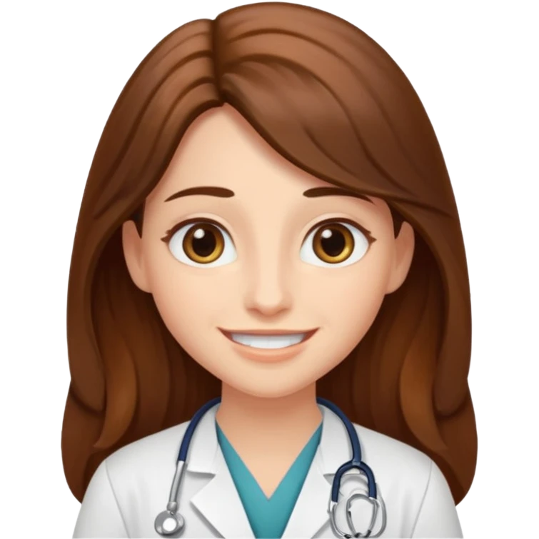 
A doctor with long brown hair, almond-shaped eyes, and a toothless smile. emoji