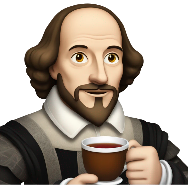 William Shakespeare holds a cup of tea in his hand emoji