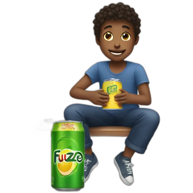 KID HOLDIN A CAN OF FUZE TEA WHILE SITTING ON A SWING emoji