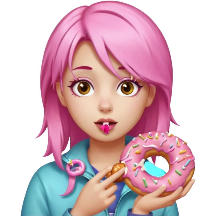 pink hair fat girl eating donuts emoji