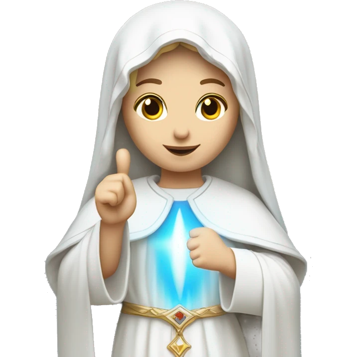 blessed virgin mary with one hand thumb up, with white skin, with blue veil and white clothes, with crown, with halo, with light brown hair emoji