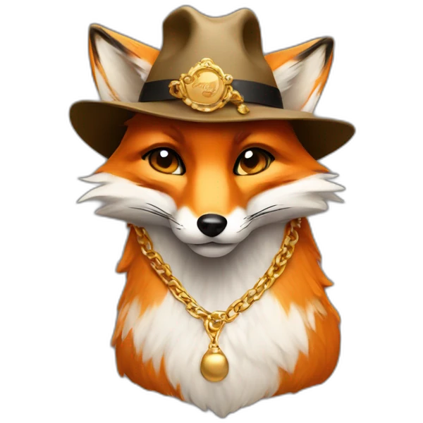 fox wearing a gold chain and hat emoji