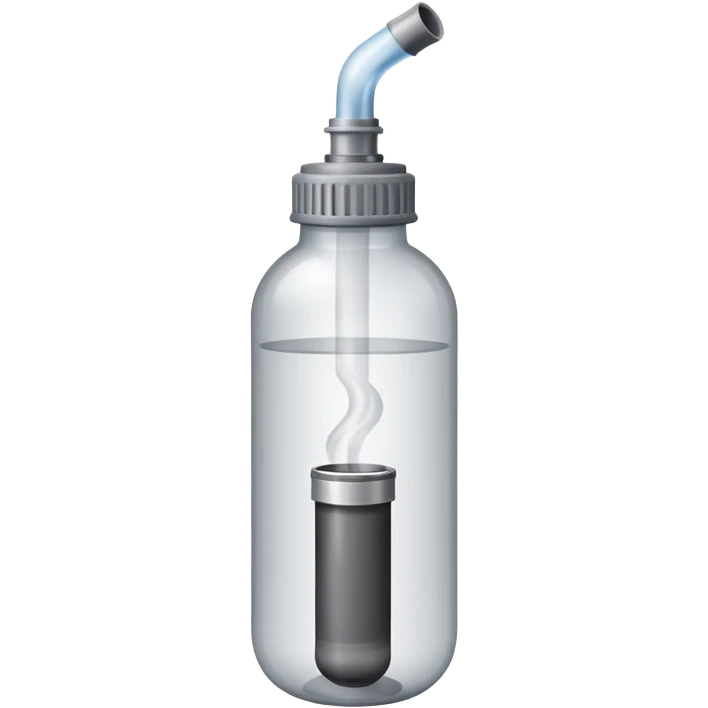 Plastikowa butelka wypełniona dymem a zamiast zakrętki, zakrętka z wbitą lufką  emoji