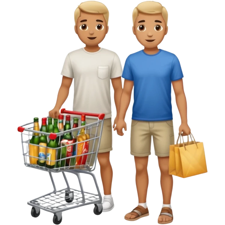 man with a shopping cart full of beers and wines full body emoji