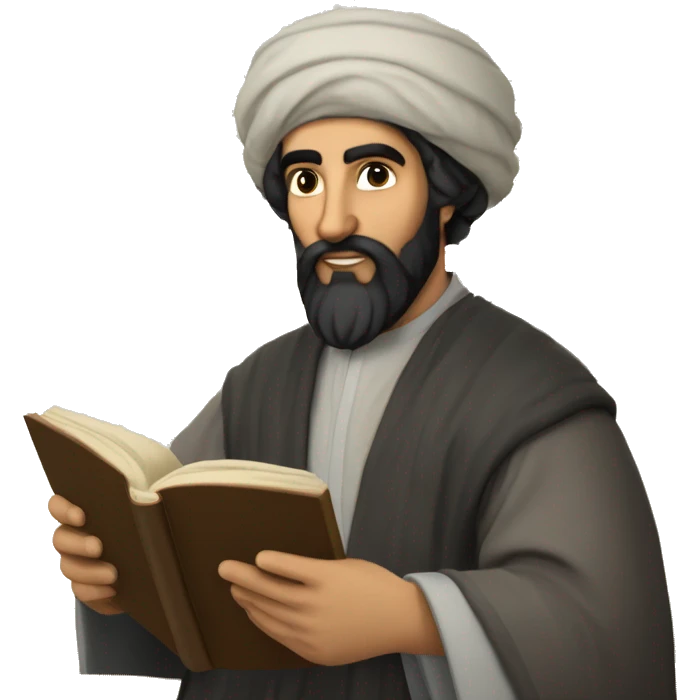 Nizami Ganjavi persian medieval author with a book in hands and black beard emoji