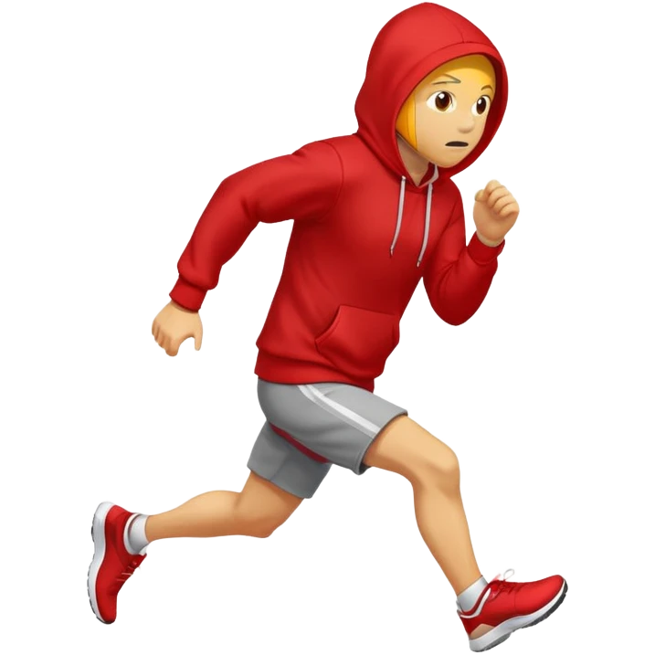 yellow skin Man Wearing Red Hoodie. and running. right side. emoji