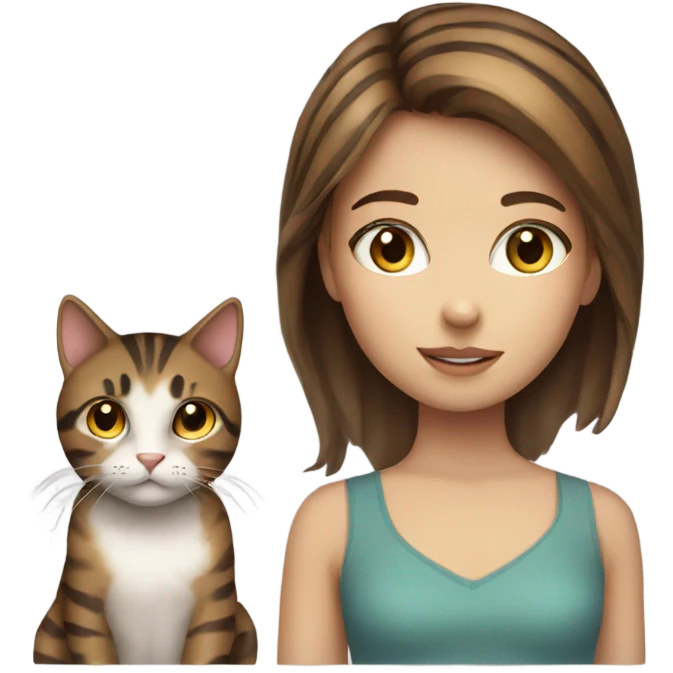 Girl brown hair and eyes with striped cat emoji
