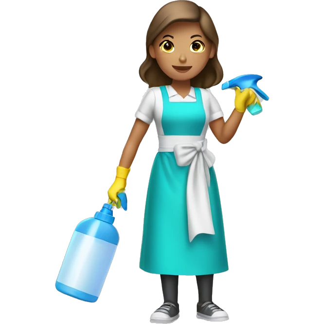 Cleaning maid light brunette with spray bottle cleaning emoji