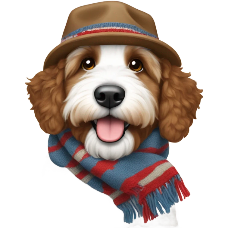 Bernedoodle with tennessee smokies hat and scarf emoji