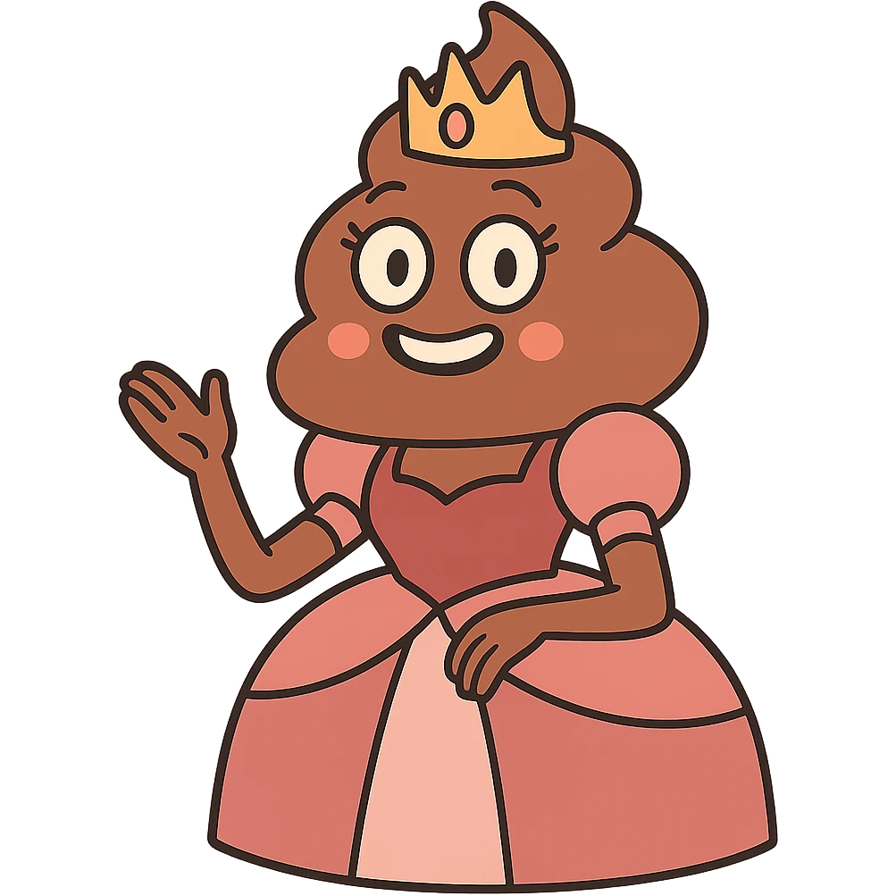 poop princess, cartoon style, wearing a royal gown and tiara emoji