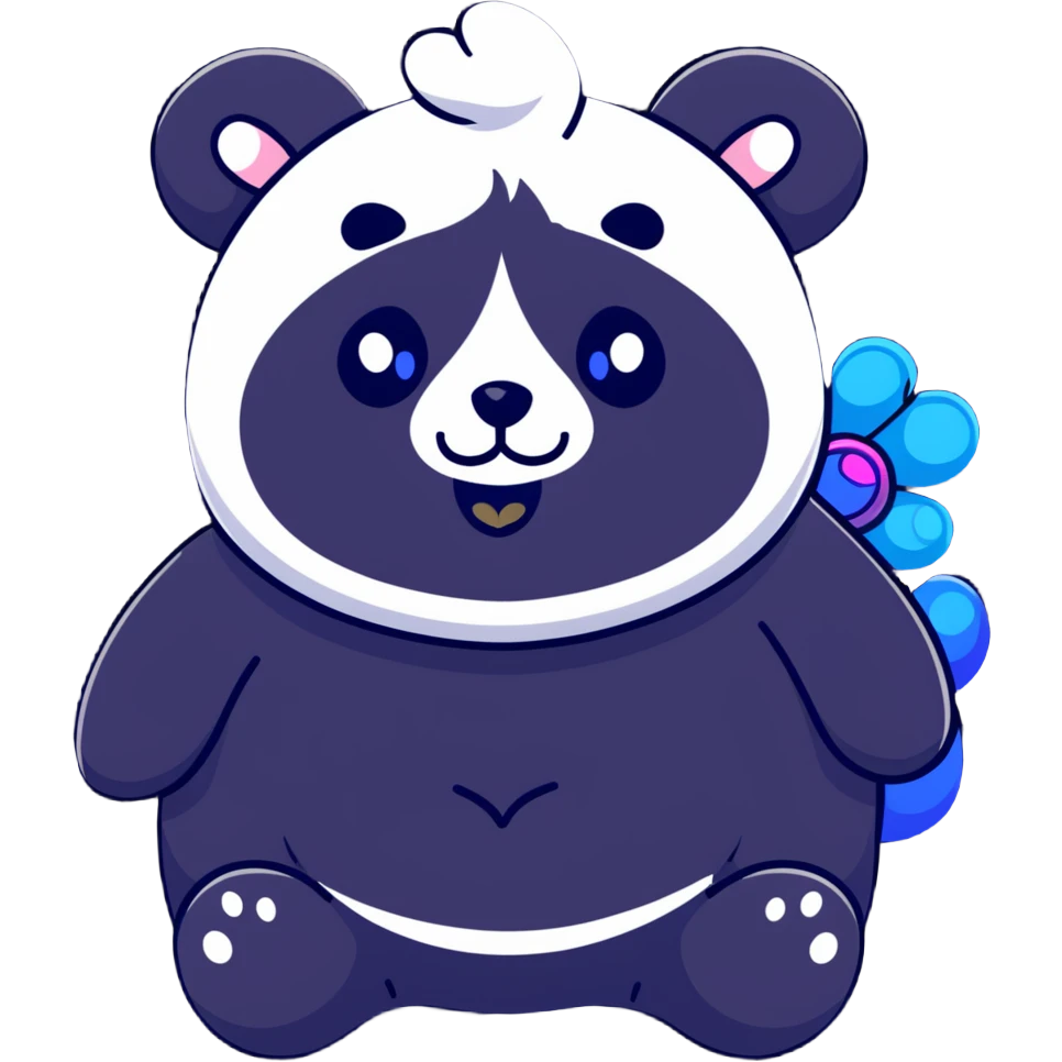Chubby panda with peacock tail and sparkly eyes emoji