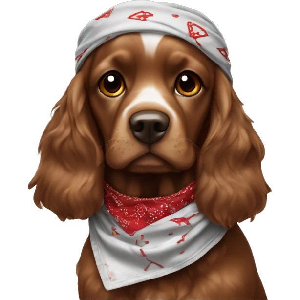 Cocker noir avec le museau brun et un collier bandana rouge  emoji