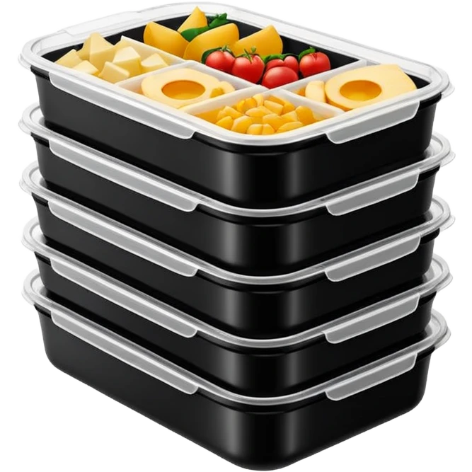 stacked black meal prep containers with clear lid  emoji