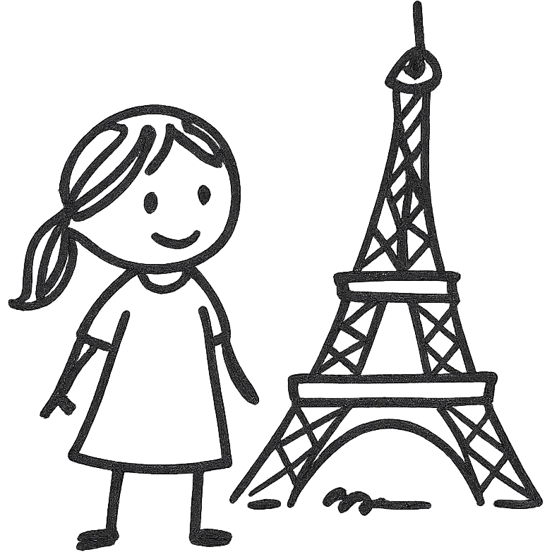 A girl standing near the Eiffel Tower emoji