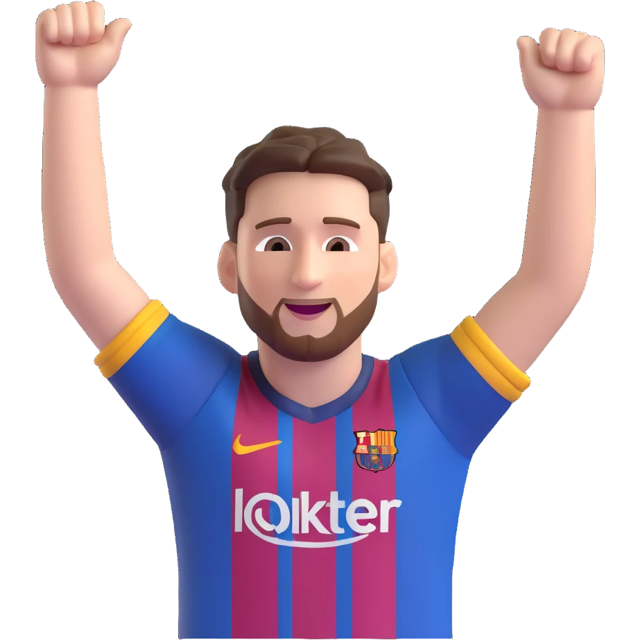 Lionel Messi as an emoji, celebrating a goal, arms raised emoji