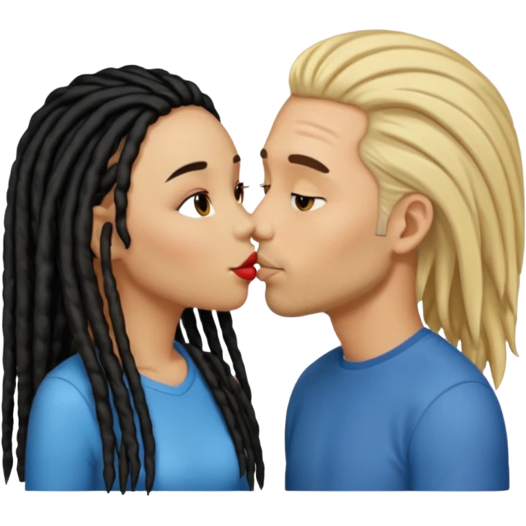 emoji bacio tra coppia donna capelli neri con dread e uomo biondo emoji