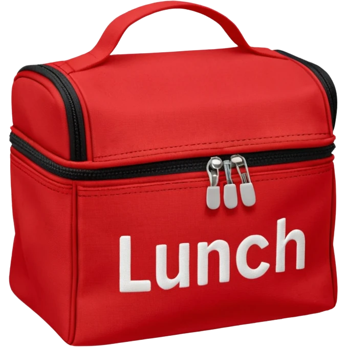 red lunch bag with the word lunch on it emoji