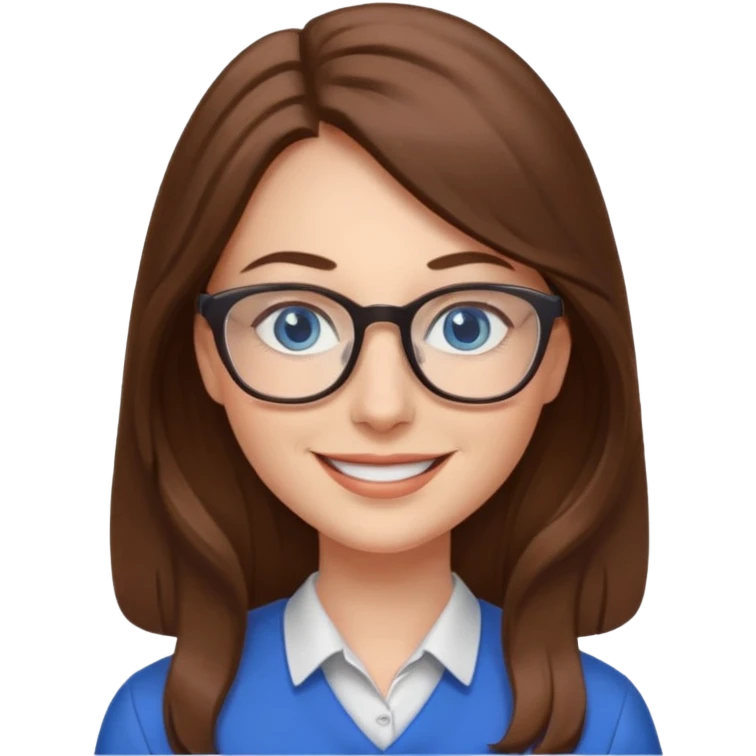 long brown hair blue eyes glasses teacher female emoji