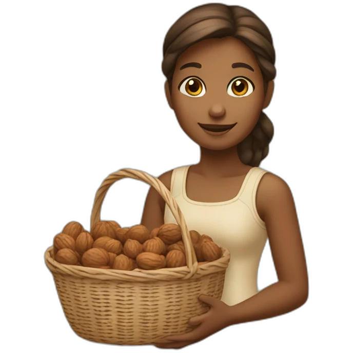 Girl with basket of walnuts emoji
