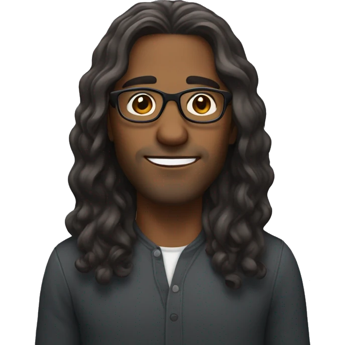 Brown skinned man with long hair with round glasses  emoji