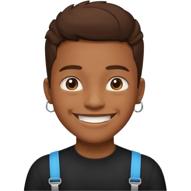 make this images have braces, no glasses,a black shirt, and brown skin emoji