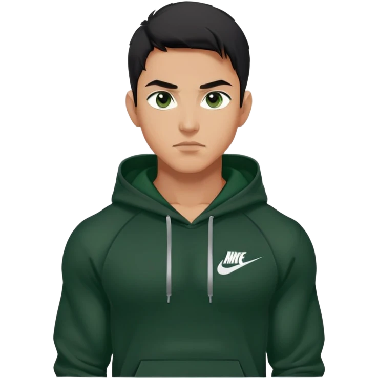 hot asain man wearing a black nike hoodie and dark green eyes with muscles  emoji