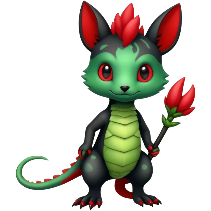 Kawaii Cute Edgy Black Green Red Fionbri-Vernid-Trico-animal-creature full body emoji