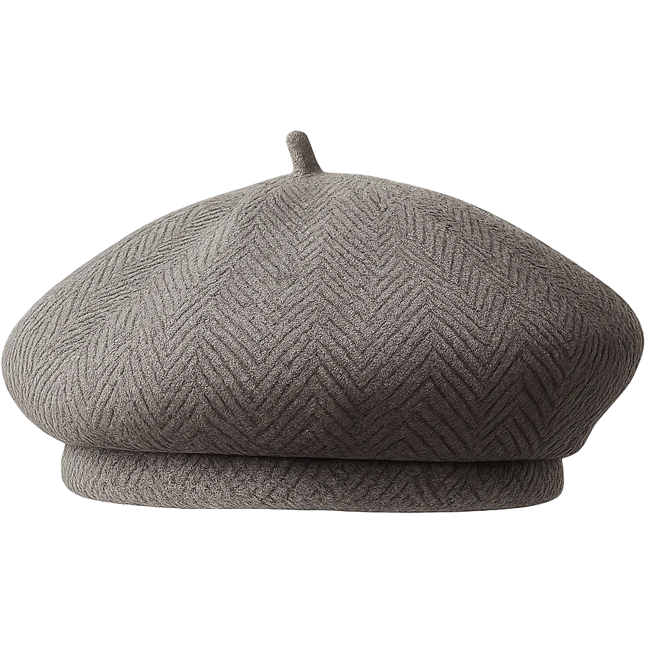 a fashionable beret with a herringbone pattern, soft fabric look, elegant, no background emoji