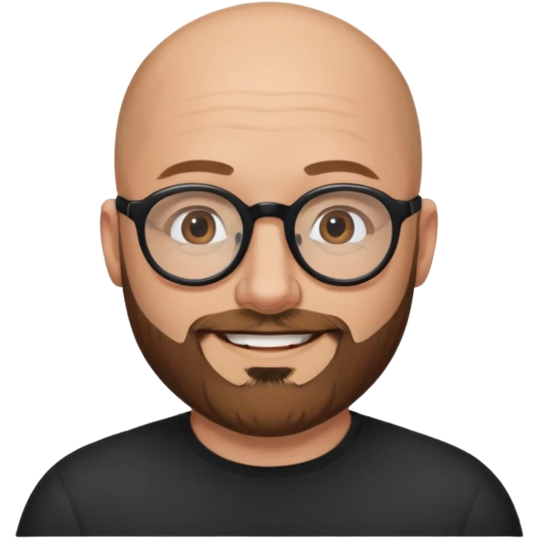 40-year-old white man, bald with a brown beard, wearing round black glasses emoji
