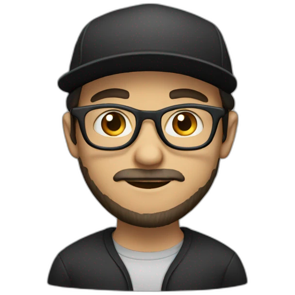 white boy with a black cap and light black beard and reading rounded glasses emoji